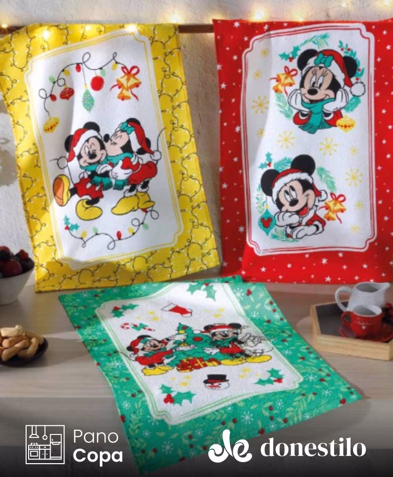 Pano de Copa Döhler Mickey e Minnie 21 Natal medindo 45X65 cm