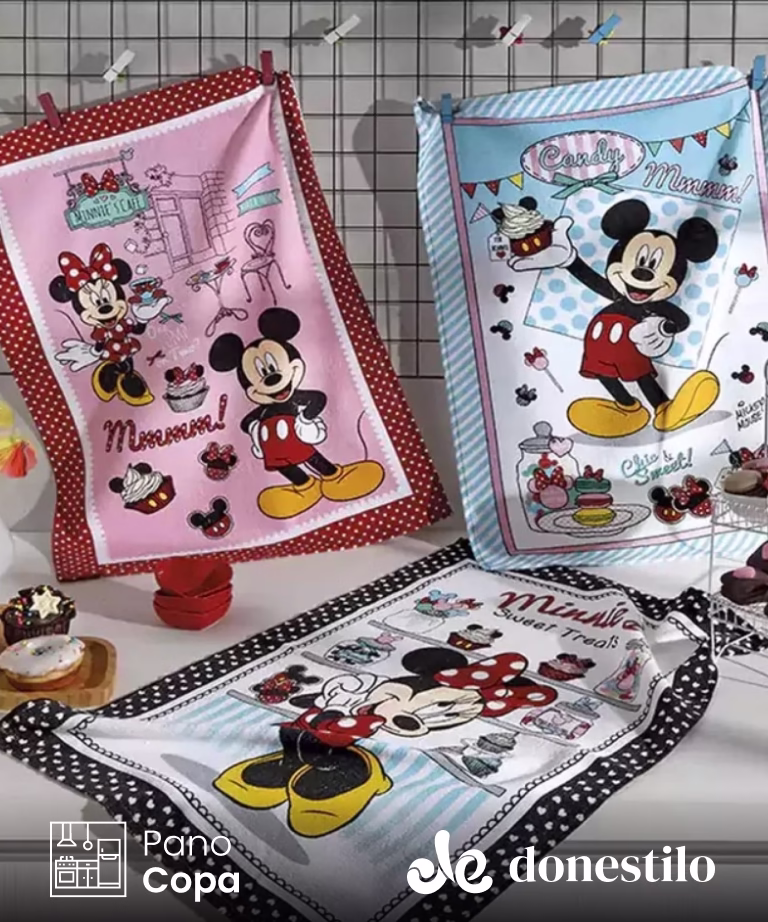 Pano de Copa Döhler Prata Mickey e Minnie 13 medindo 45X65 cm