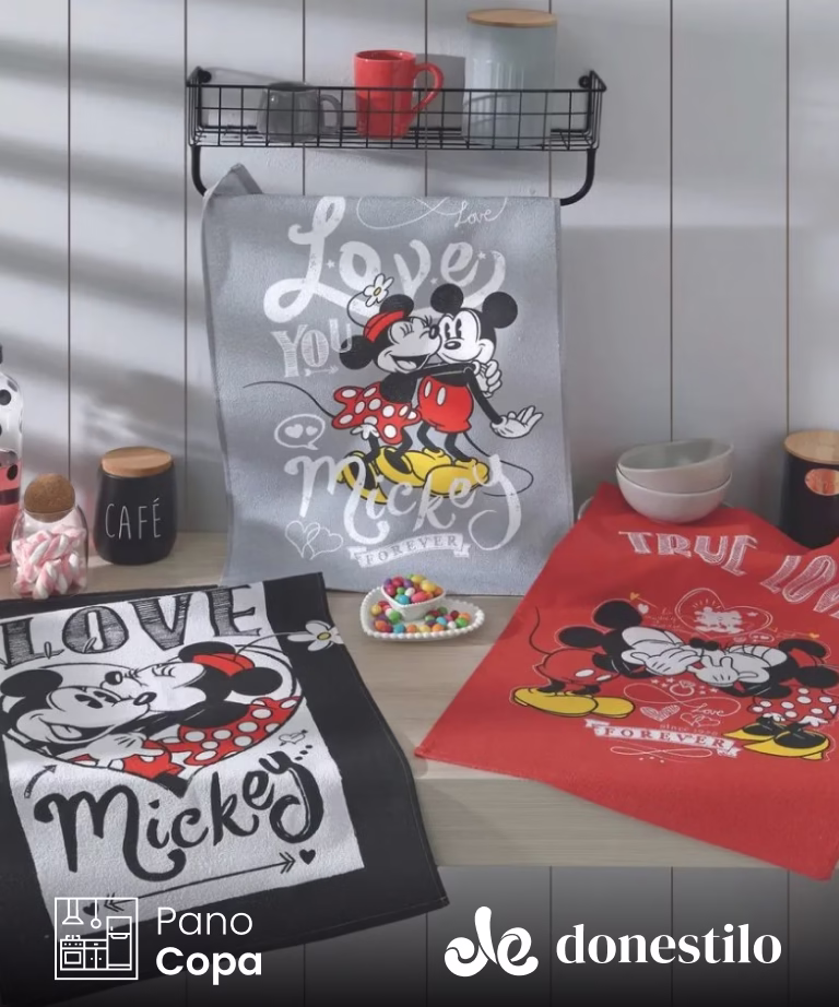 Pano de Copa Döhler Prata Mickey e Minnie 22 medindo 45X65 cm