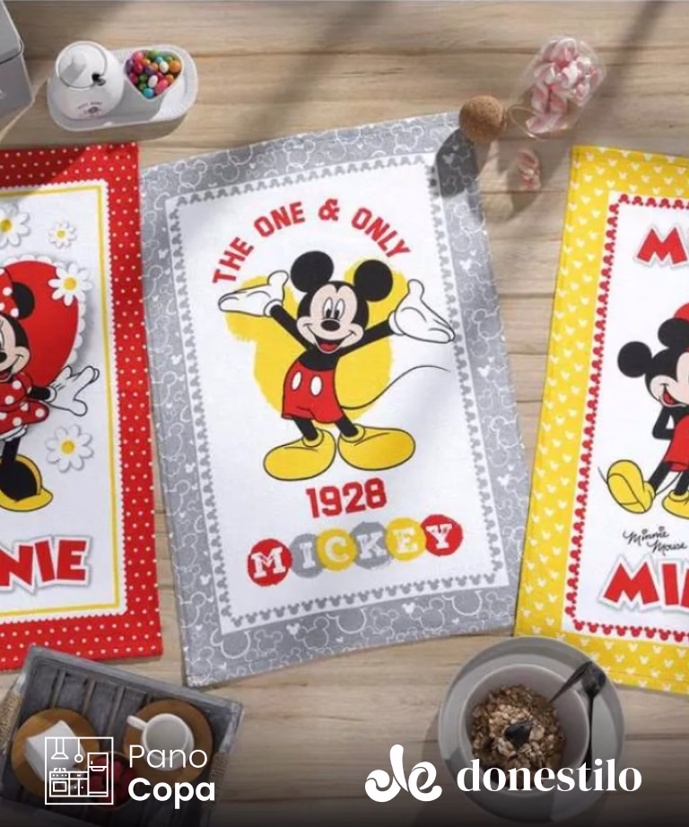 Pano de Copa Döhler Prata Mickey e Minnie 23 medindo 45X65 cm