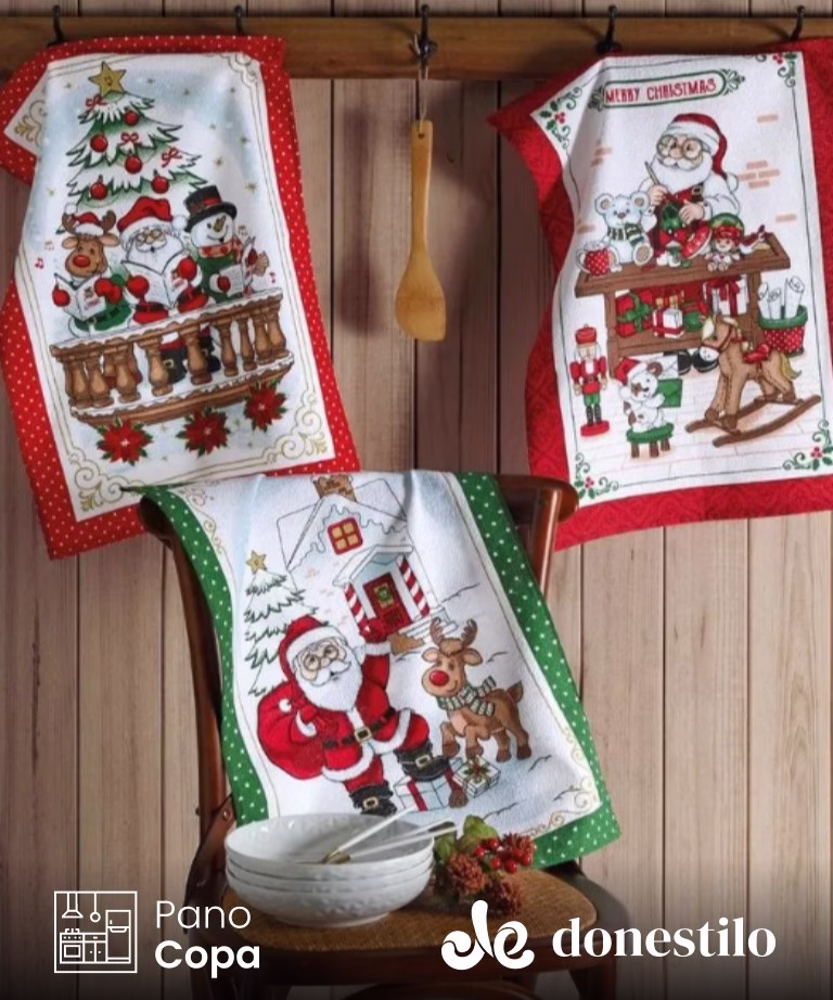 Pano de Copa Döhler Prata Natal 97 medindo 45X65 cm