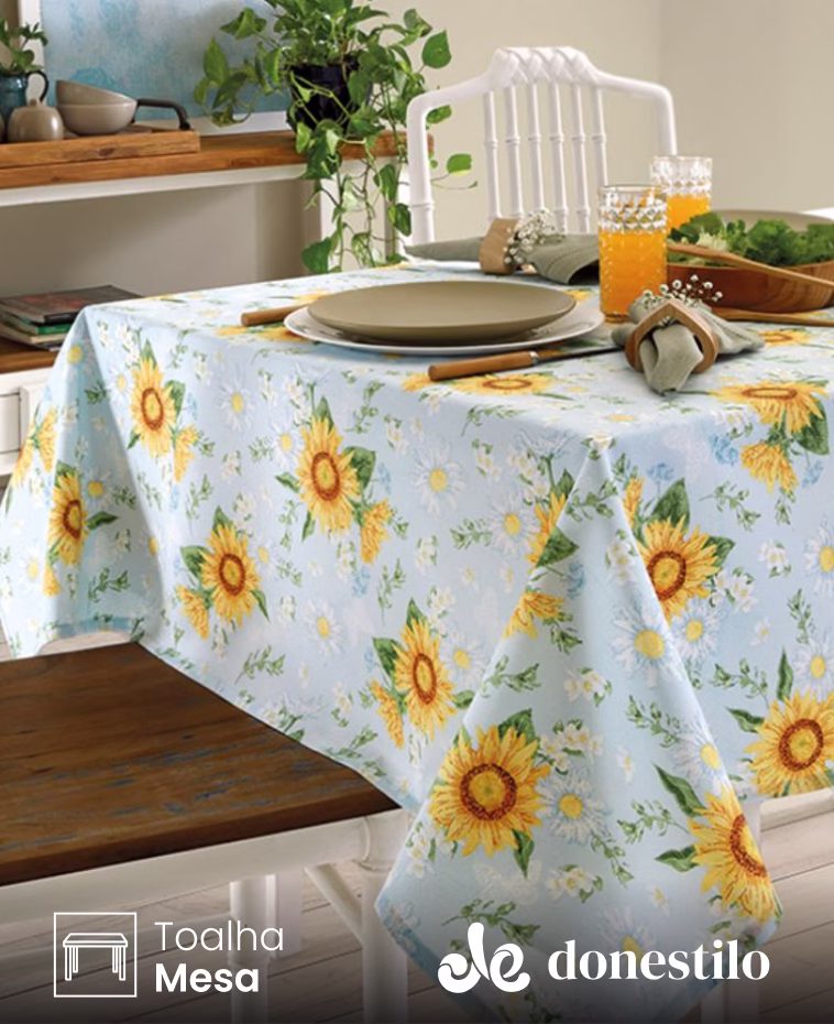 Toalha de Mesa Quadrada Döhler 4 lugares Athenas Ida 1,40X1,40 m