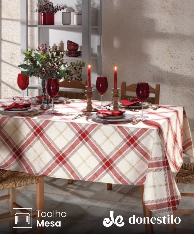 Toalha de Mesa Quadrada Döhler 4 lugares Celebra Natal 99 medidas 1,60X1,60 m