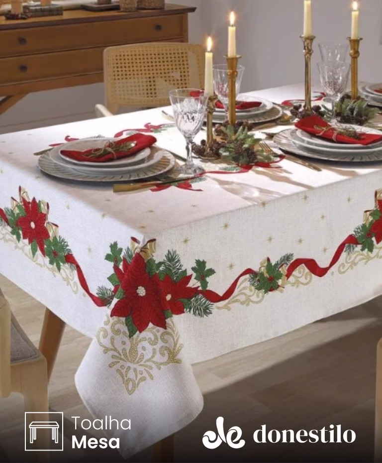 Toalha de Mesa Retangular Döhler 6 lugares Athenas Natal 105 medidas 1,40X2,10 m
