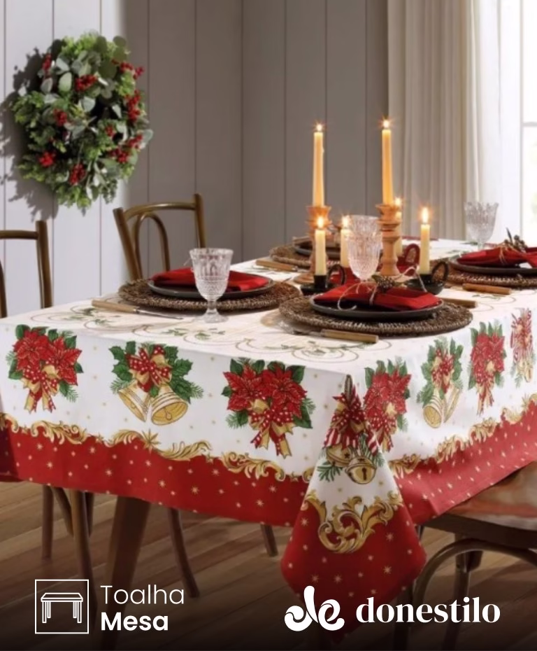 Toalha de Mesa Retangular Döhler 6 lugares Athenas Natal 107 medidas 1,40X2,10m
