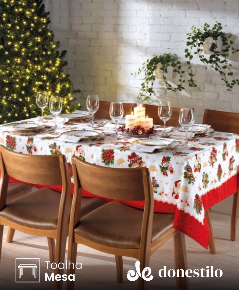 Toalha de Mesa Retangular Döhler 6 lugares Athenas Natal 111 medidas 1,40X2,10m