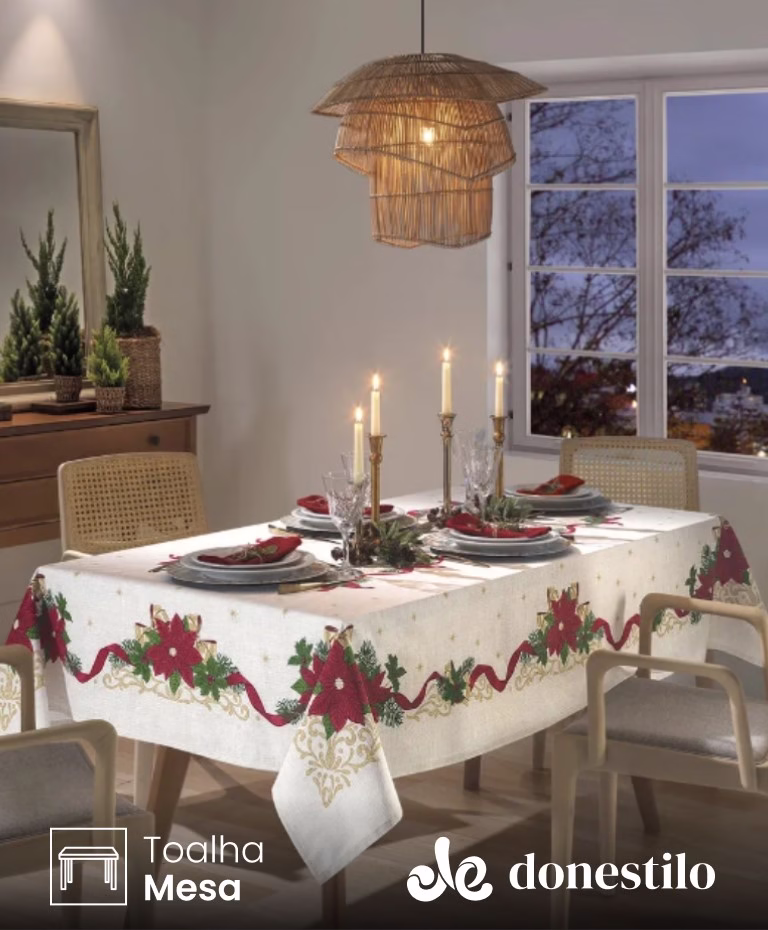 Toalha de Mesa Retangular Döhler 8 lugares Athenas Natal 105 medidas 1,60X2,50 m