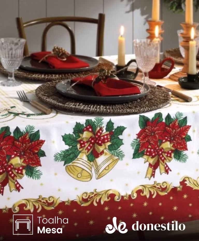 Toalha de Mesa Retangular Döhler 8 lugares Athenas Natal 107 medidas 1,60X2,50m