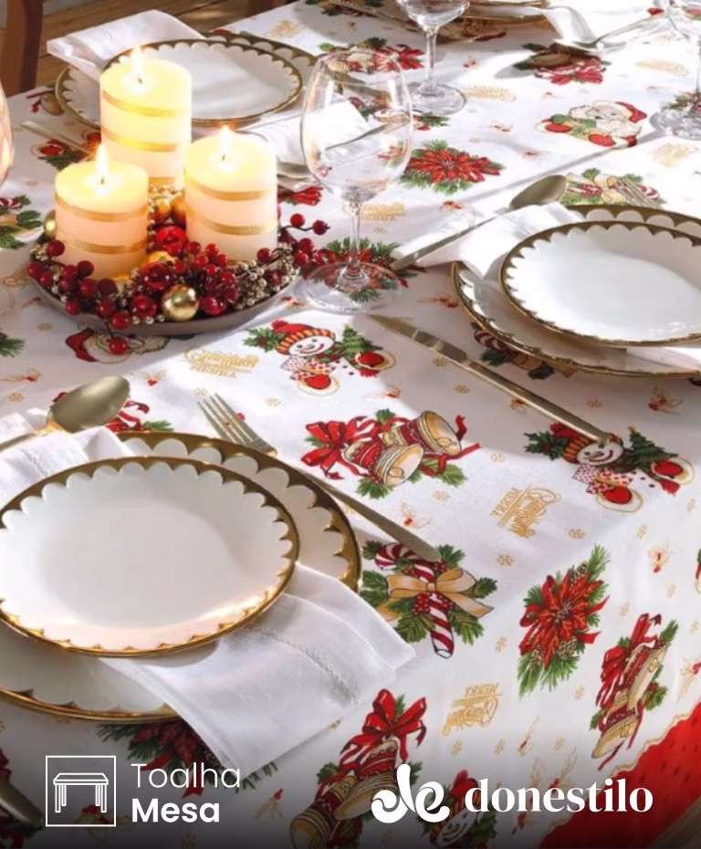 Toalha de Mesa Retangular Döhler 8 lugares Athenas Natal 111 medidas 1,60X2,50m