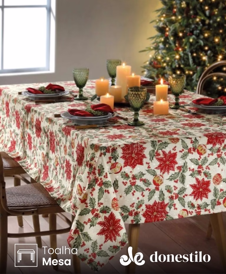 Toalha de Mesa Retangular Döhler 8 lugares Celebra Natal 106 medidas 1,60X2,40 m