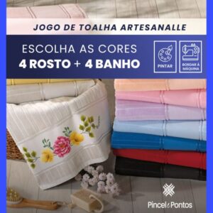 Jogo de Toalhas Döhler Artesanalle — 4 Banho + 4 Rosto para Pintar e Bordar à Máquina
