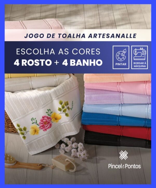 Jogo de Toalhas Döhler Artesanalle — 4 Banho + 4 Rosto para Pintar e Bordar à Máquina