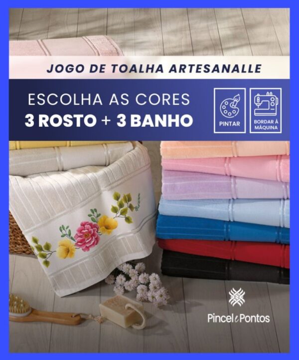 Jogo de Toalhas Döhler Artesanalle — 3 Banho + 3 Rosto para Pintar e Bordar à Máquina