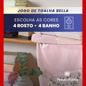 Jogo de Toalhas Döhler Bella — 4 Banho + 4 Rosto para bordar Ponto Cruz