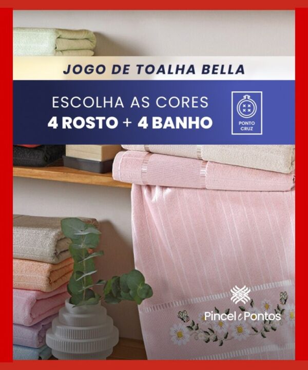 Jogo de Toalhas Döhler Bella — 4 Banho + 4 Rosto para bordar Ponto Cruz