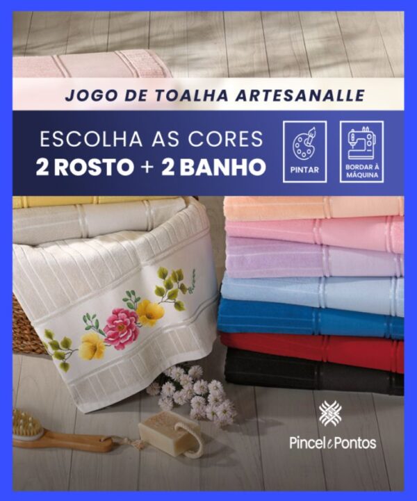 Jogo de Toalhas Döhler Artesanalle — 2 Banho + 2 Rosto para Pintar e Bordar à Máquina