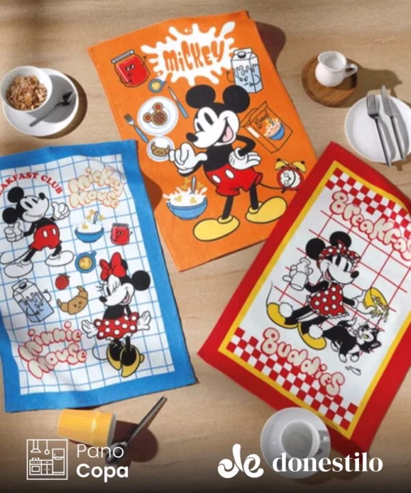 Kit 3 peças Pano de Copa Döhler Prata Mickey e Minnie 24 medindo 45X65 cm