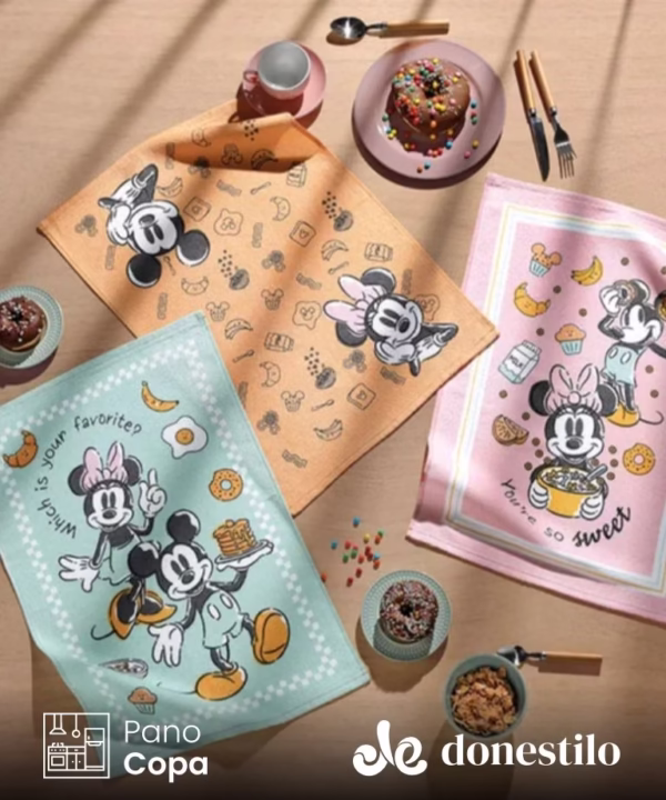 Kit 3 peças Pano de Copa Döhler Prata Mickey e Minnie 25 medindo 45X65 cm