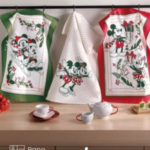 Kit 3 peças Pano de Copa Döhler Prata Mickey e Minnie 26 Natal medindo 45X65 cm