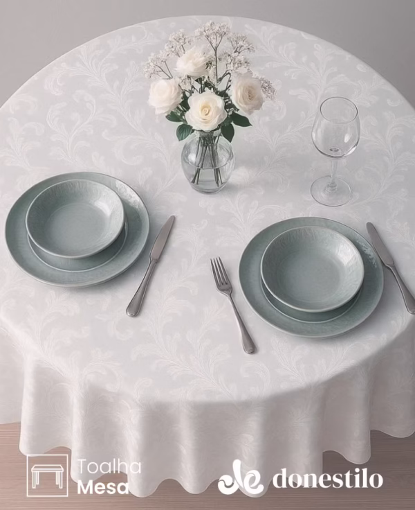 Toalha de Mesa Redonda Döhler 4 lugares Requinte TJ 4668 1,60 m