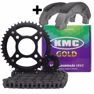 Kit Kmc Gold Completo Coroa pinhão e Corrente Com retentor Titan 150 + Lona / Patim de freio Cg 150