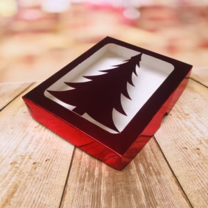 10 caixas arvore de natal vermelho metalizado com visor 9,5x16x3 ( kb5 árvore)