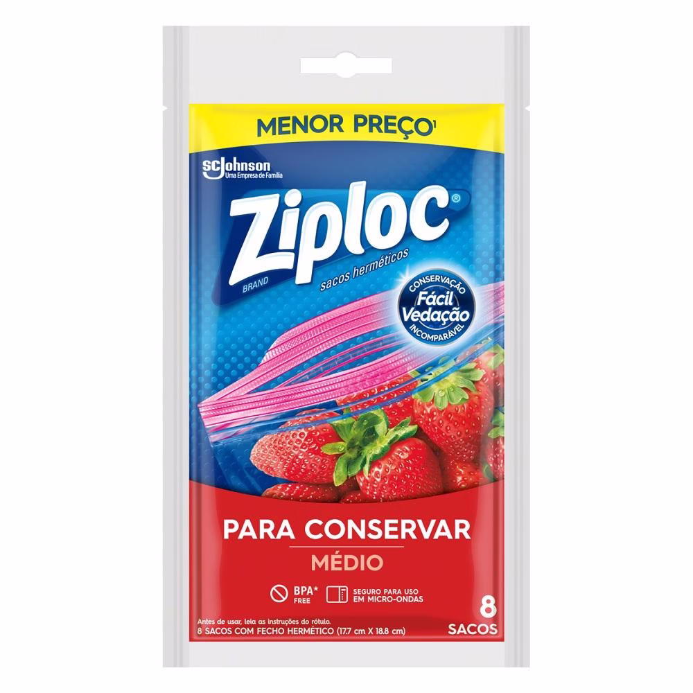 Saco Ziploc Armazenamento Médio com 8 unidades