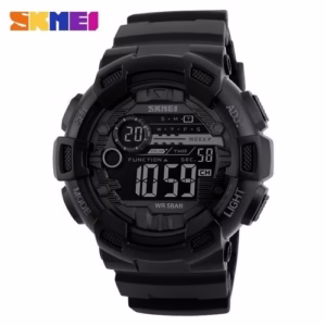 Skmei 1243 Relógio masculino esportivo ao ar livre multifuncional à prova d'água pulseira de PU LED display cronógrafo relógio