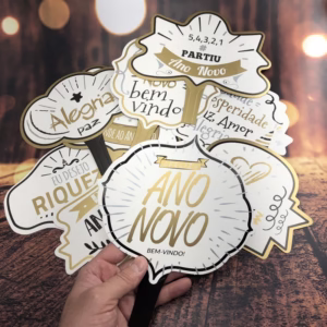 KIT 10 PLAQUINHAS DIVERTIDAS SELFIE FESTA DE ANO NOVO  (COD 01)