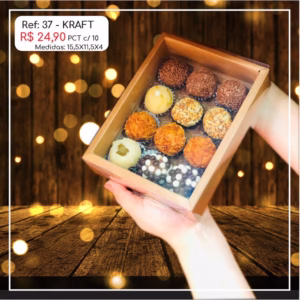 10 ~50 Caixas Embalagem Moldura 12 Doces Com Visor em  Acetato KRAFT 15,5x11,5x4 - Ref. 37