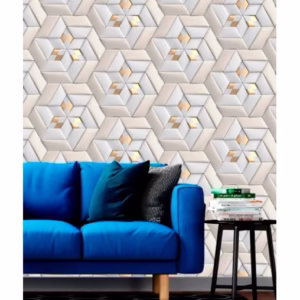 Papel De Parede 3d Dourado Cinza Geometrico Rolo Autocolante 2,50M