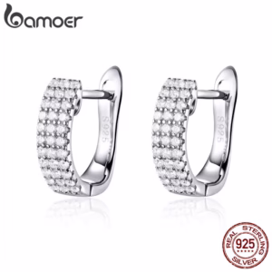 Bamoer Clássico Novo 925 Sterling Silver Brilhante Claro CZ Cubic Zircon Brincos Do Parafuso Prisioneiro Para As Mulheres Da Jóia Casamento SCE560