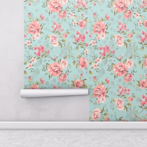 Papel de parede romântico rosa e fundo em verde Para Sala e Quarto