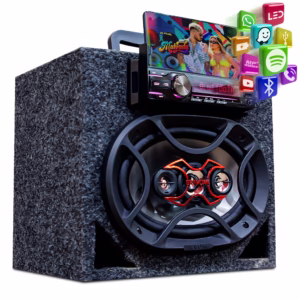 Caixa de Som Residencial Bob 6x9 Bluetooth Usb Sd Aux Carpete Radio Suporte Celular Corujinha com alça