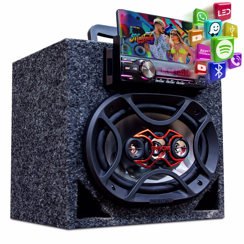 Caixa de Som Residencial Bob 6x9 Bluetooth Usb Sd Aux Carpete Radio Suporte Celular Corujinha com alça