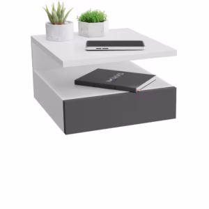 Mesa De Cabeceira Cor Branco E Preto Mesinha Suspenso Com Gaveta e Prateleira MVD Móveis