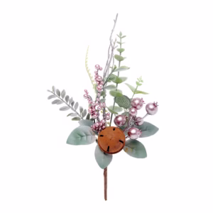 Enfeite de Natal Galho Folhas Guizo - Rose & Verde - 1 UN - Cromus - Rizzo