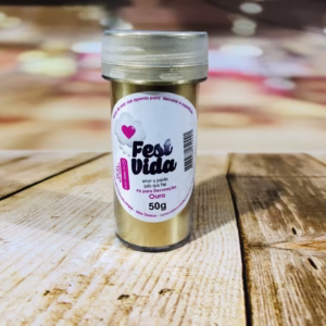 PÓ BRILHO OURO FEST VIDA 50 GRAMAS (GRANDE) COMESTÍVEL CORANTE PARA DECORAÇÃO DE BOLO E DOCES
