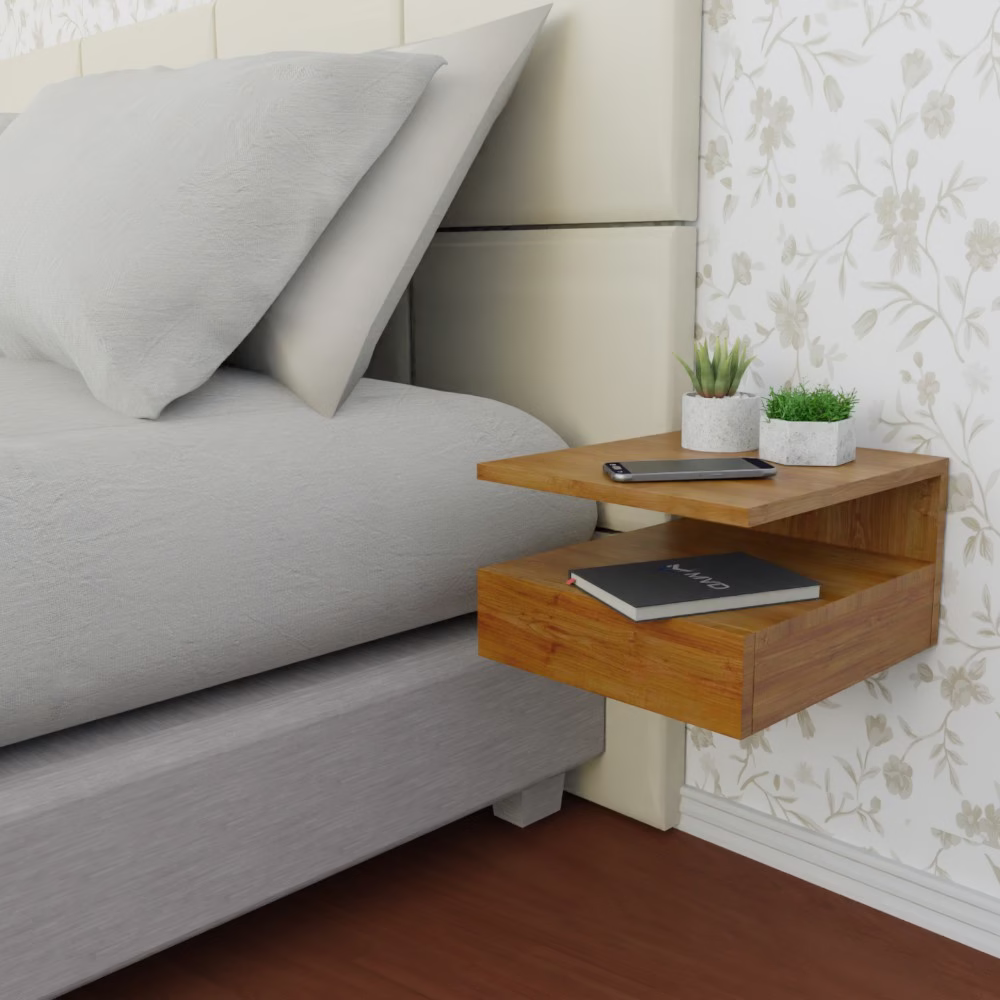 Mesa de Cabeceira Mesinha Suspenso Suspensa Freijó Com gaveta e Prateleira MVD Móveis - Imagem 2