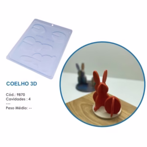 Forma Simples Coelho 3D 9870 - (L9) em Acetato BWB Para Bombom e Doces de Chocolate e Confeitaria.