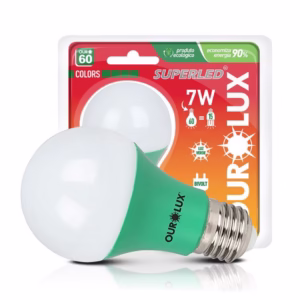 Lampada Led Bulbo A60 7W Bivolt E27 Verde Ourolux