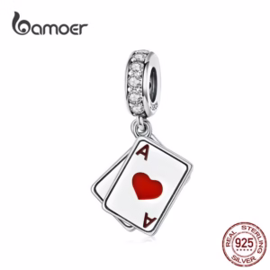 Bamoer Poker Ace Charme Pingente Duplo Para 925 Prata Charm Bracelet Jóias Diy Scc1172