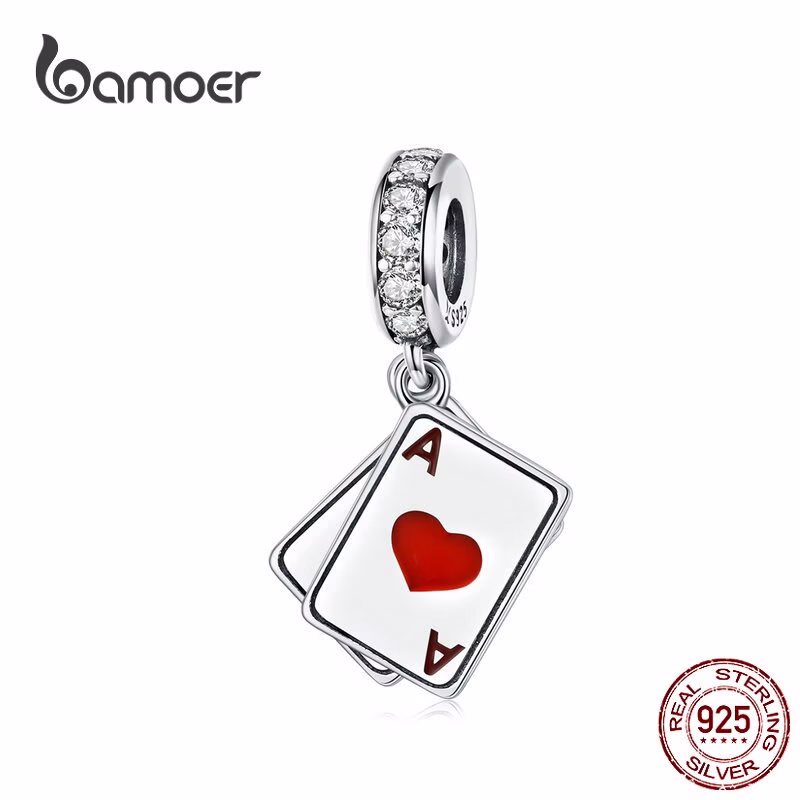 Bamoer Poker Ace Charme Pingente Duplo Para 925 Prata Charm Bracelet Jóias Diy Scc1172
