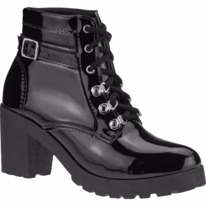 Bota Coturno Feminino  com Fivela Salto Confort Verniz Preto 1008 promoçao