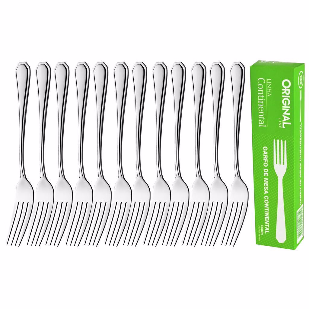 Jogo 12 Garfo Mesa Churrasco Restaurante Buffet Premium Conjunto Aço Inox Continental Original Line