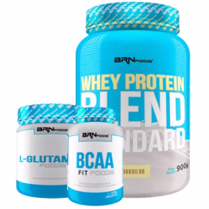 Kit Whey Protein Blend Standard 900g + Glutamina 300g + BCAA 100g Sabor Tangerina - BRN FOODS