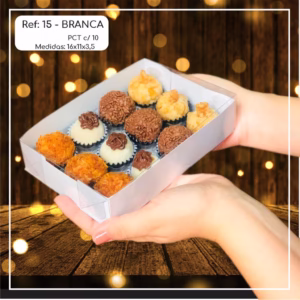 10 ~50 Caixas Embalagem 12 Doces Com Visor em  Acetato BRANCA 16x11x3,5 - Ref. 15 ( Chocobraz )//