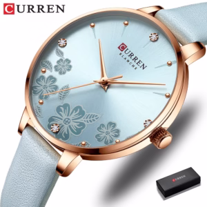 Curren Relógio De Pulso De Quartzo Feminino De Couro Com Flores Charmosa 9068