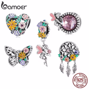 Bamoer 925 Série Primavera Contas De Prata Flor Borboleta Estilo Fada Para Diy Acessórios Pulseira BSC5885