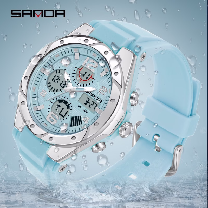 SANDA Women Watch Luxury Waterproof Quartz LED with Multi-function Swimming Watch - Imagem 2
